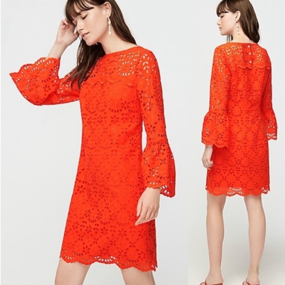 J Crew Women's Orange Bell-sleeve dress in embroidered eyelet AK236 Size 6